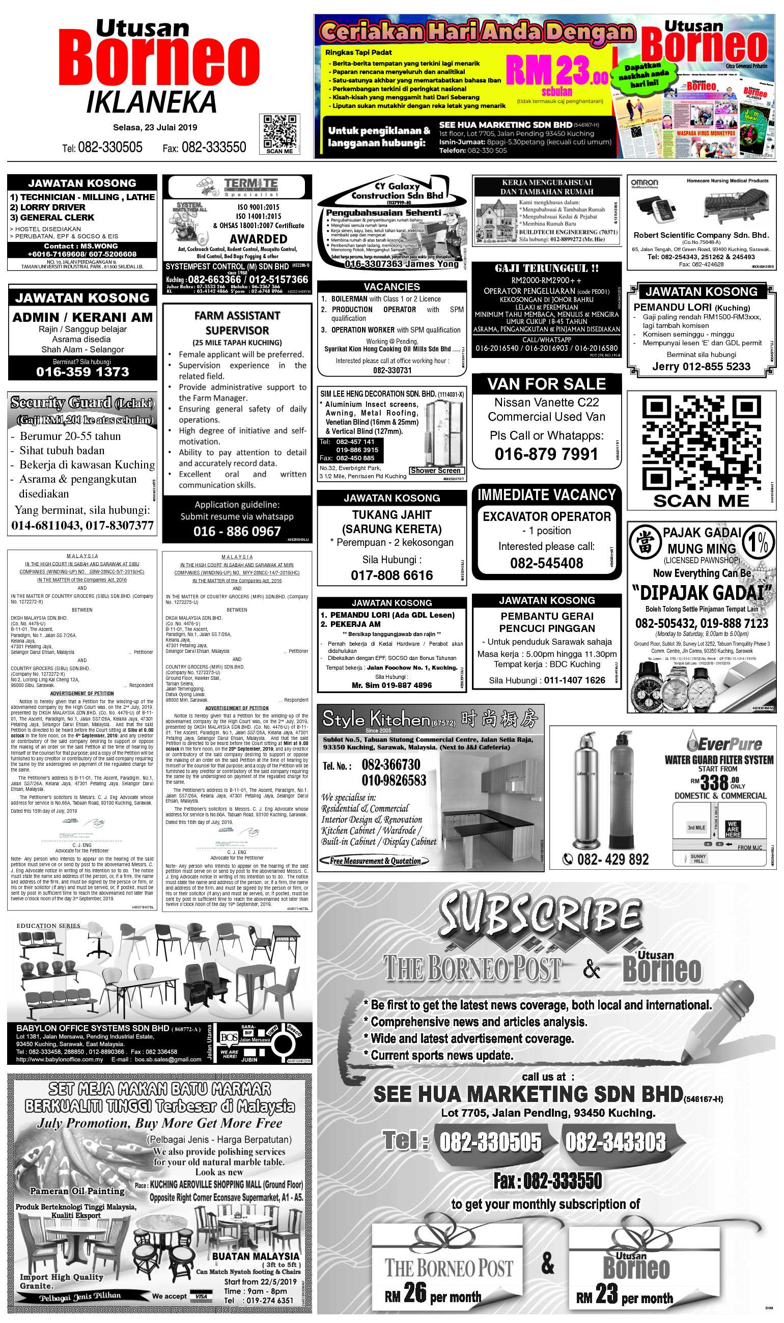 Tuesday Jul 23 The Borneo Post Classifieds